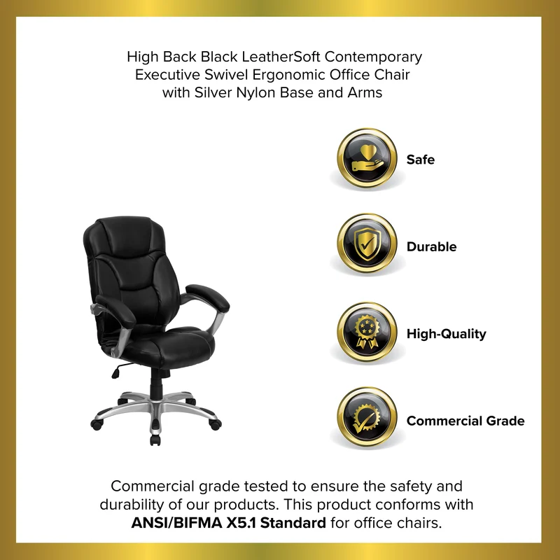 High Back Executive Ergonomic Office Chair with Silver Nylon Base and Arms