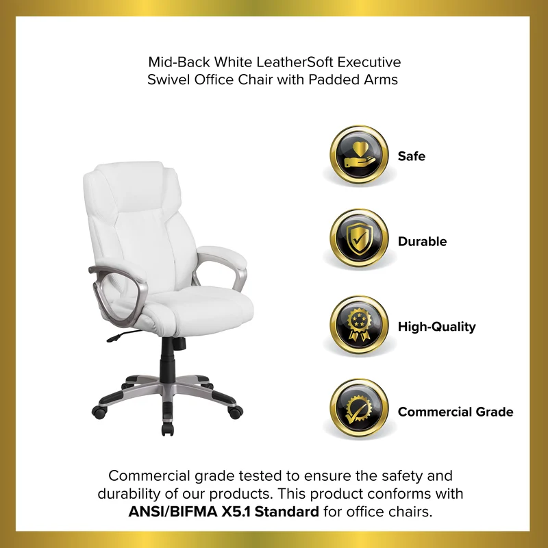 Mid-Back LeatherSoftSoft Executive Swivel Office Chair with Padded Arms