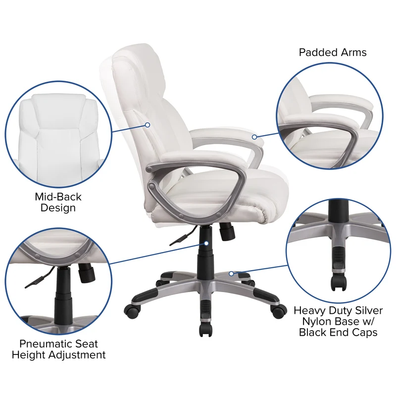 Mid-Back LeatherSoftSoft Executive Swivel Office Chair with Padded Arms