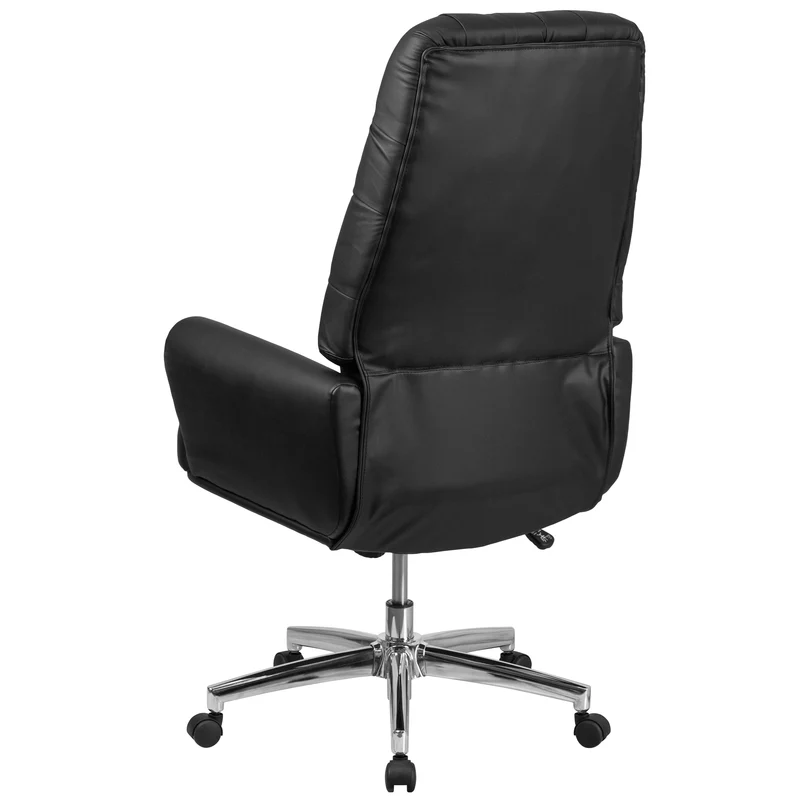 High Back Traditional Tufted LeatherSoft Swivel Office Chair Silver Welt Arms