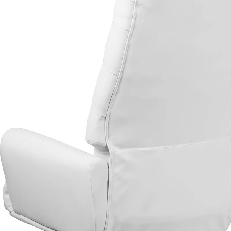 High Back Traditional Tufted LeatherSoft Swivel Office Chair Silver Welt Arms