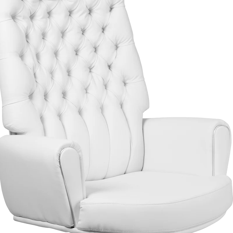 High Back Traditional Tufted LeatherSoft Swivel Office Chair Silver Welt Arms