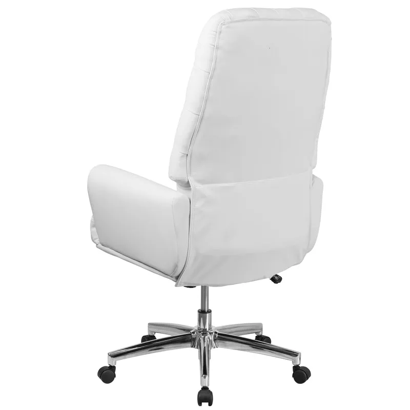 High Back Traditional Tufted LeatherSoft Swivel Office Chair Silver Welt Arms