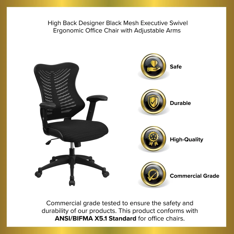 High Back Designer Mesh Executive Ergonomic Office Chair w/ Adjustable Arms
