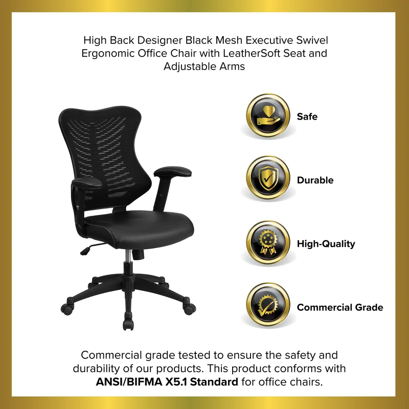 High Back Designer Mesh Executive Ergonomic Office Chair w/ Adjustable Arms