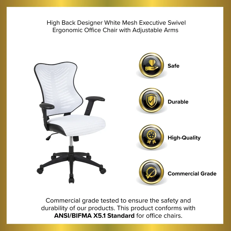 High Back Designer Mesh Executive Ergonomic Office Chair w/ Adjustable Arms
