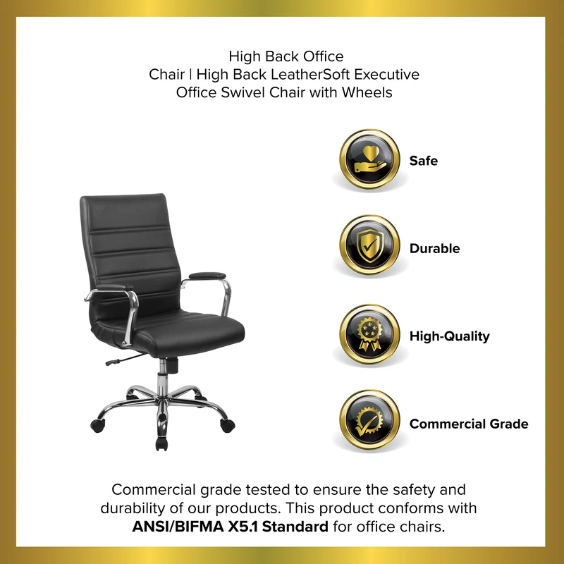 High Back Executive Swivel Office Chair with Metal Frame and Arms