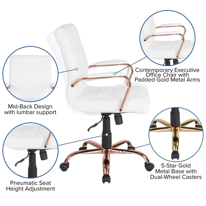 Mid-Back Executive Swivel Office Chair with Metal Frame and Arms