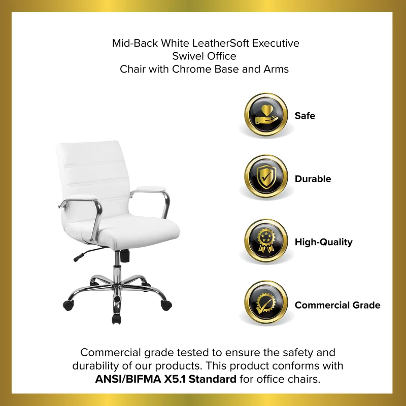 Mid-Back Executive Swivel Office Chair with Metal Frame and Arms