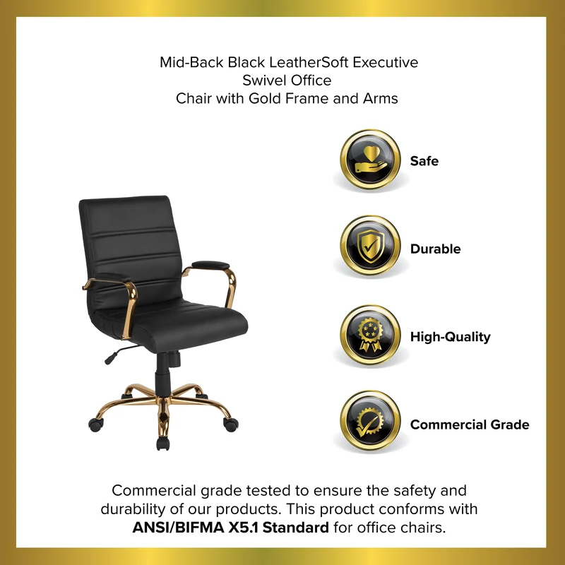 Mid-Back Executive Swivel Office Chair with Metal Frame and Arms