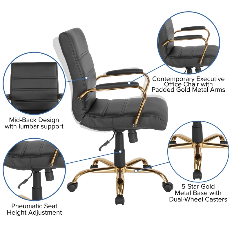 Mid-Back Executive Swivel Office Chair with Metal Frame and Arms