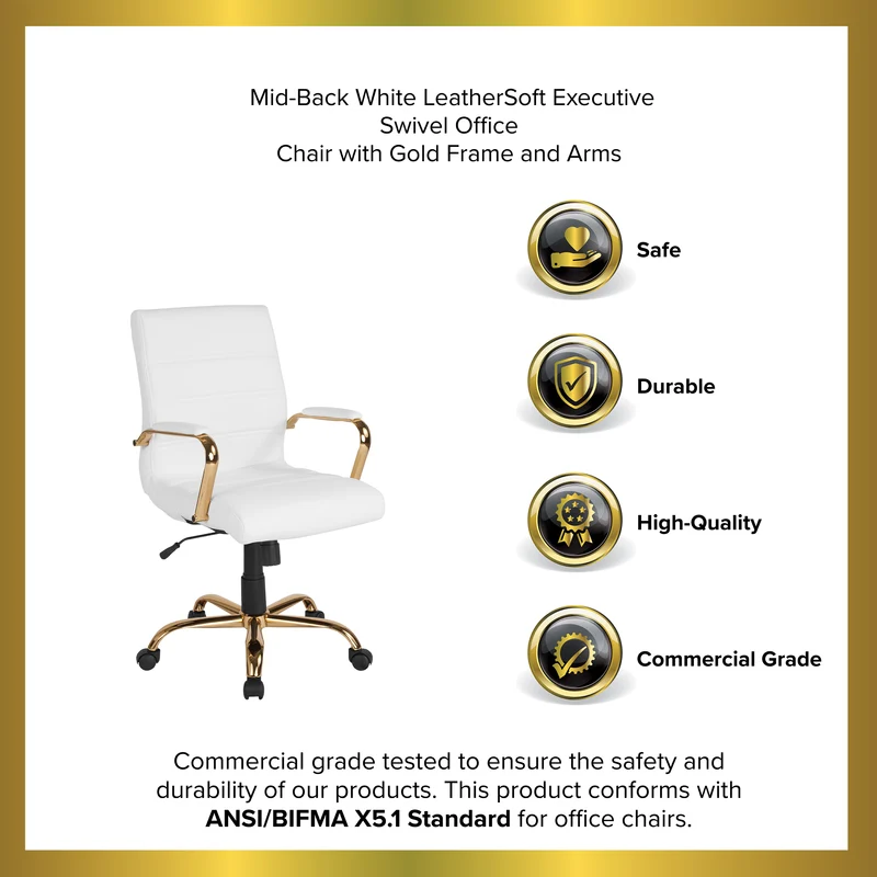 Mid-Back Executive Swivel Office Chair with Metal Frame and Arms