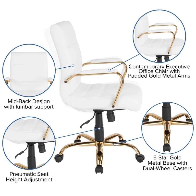 Mid-Back Executive Swivel Office Chair with Metal Frame and Arms