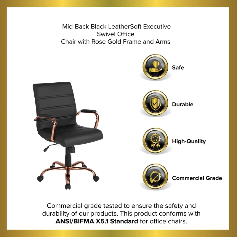 Mid-Back Executive Swivel Office Chair with Metal Frame and Arms