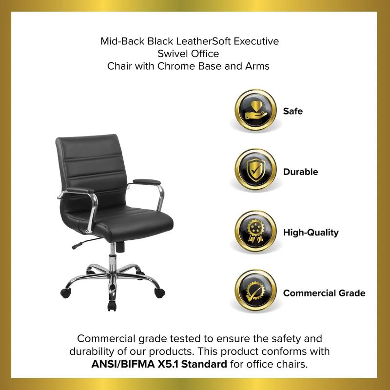 Mid-Back Executive Swivel Office Chair with Metal Frame and Arms
