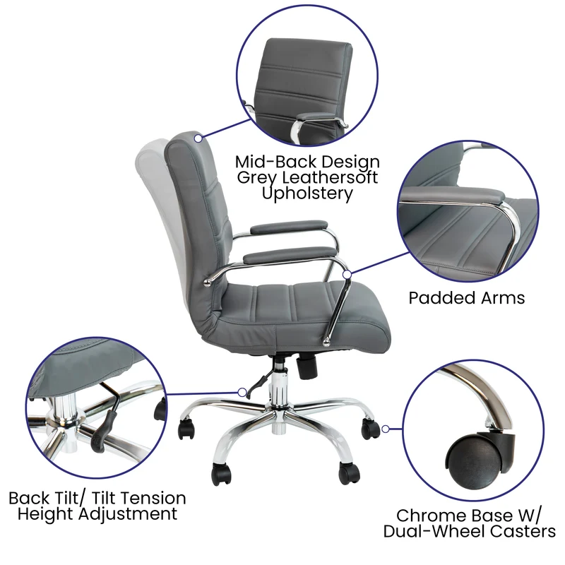 Mid-Back Executive Swivel Office Chair with Metal Frame and Arms