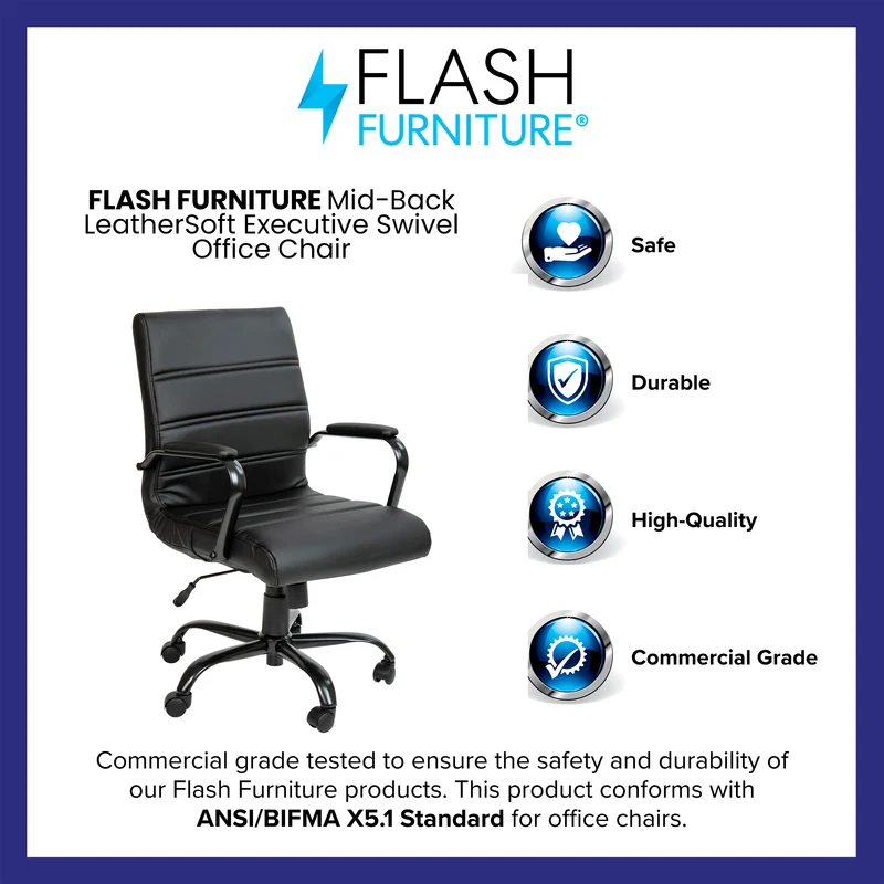 Mid-Back Executive Swivel Office Chair with Metal Frame and Arms