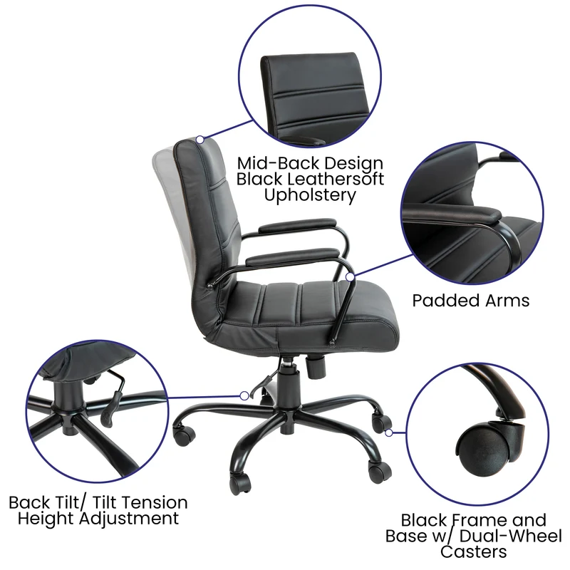 Mid-Back Executive Swivel Office Chair with Metal Frame and Arms