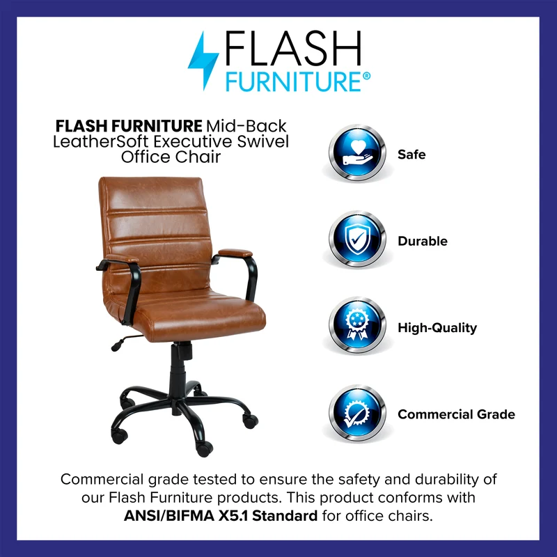 Mid-Back Executive Swivel Office Chair with Metal Frame and Arms