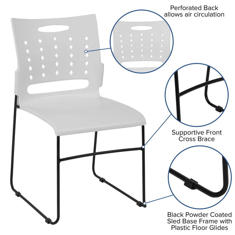 Home Office Plastic Accent Sled Base Stack Chair - Air-Vent Back