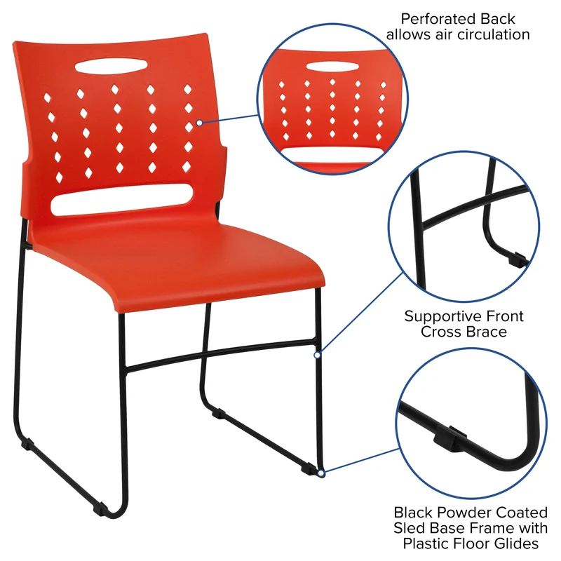 Home Office Plastic Accent Sled Base Stack Chair - Air-Vent Back