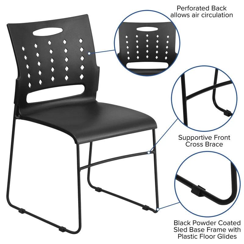 Home Office Plastic Accent Sled Base Stack Chair - Air-Vent Back