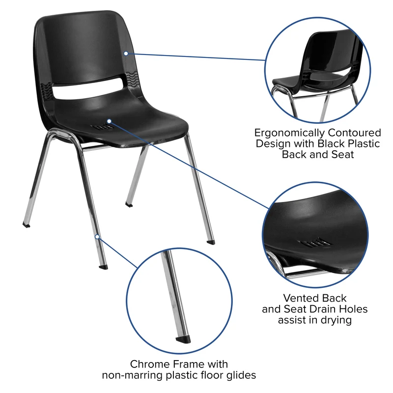 Ergonomic Chrome Stack Chair - 18" Seat Daycare Home School