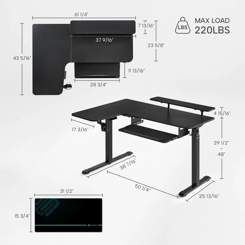 L-Shaped Standing Desk with Accessories Set (60"x23")
