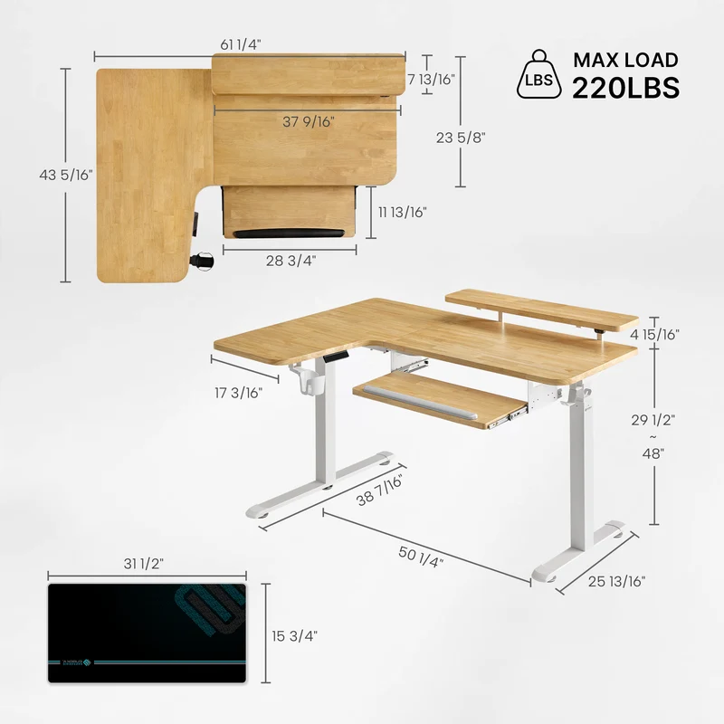 L-Shaped Standing Desk with Accessories Set (60"x23")
