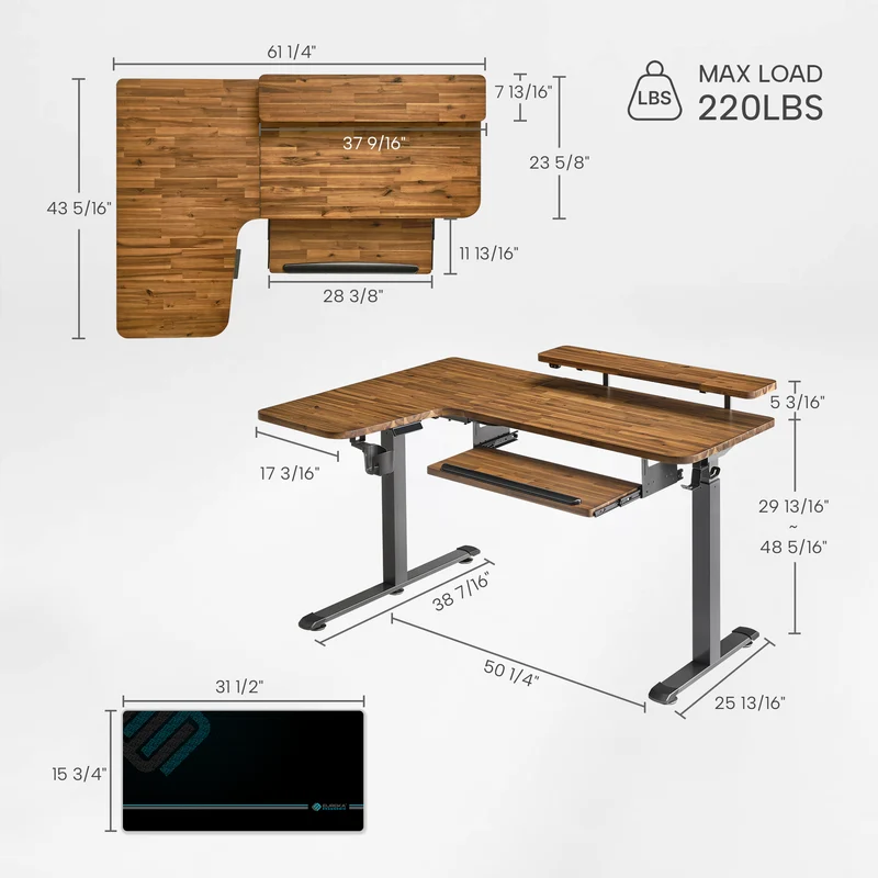 L-Shaped Standing Desk with Accessories Set (60"x23")