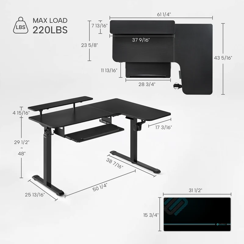 L-Shaped Standing Desk with Accessories Set (60"x23")