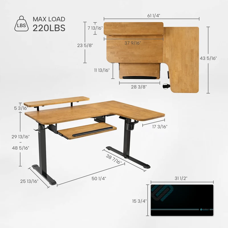 L-Shaped Standing Desk with Accessories Set (60"x23")