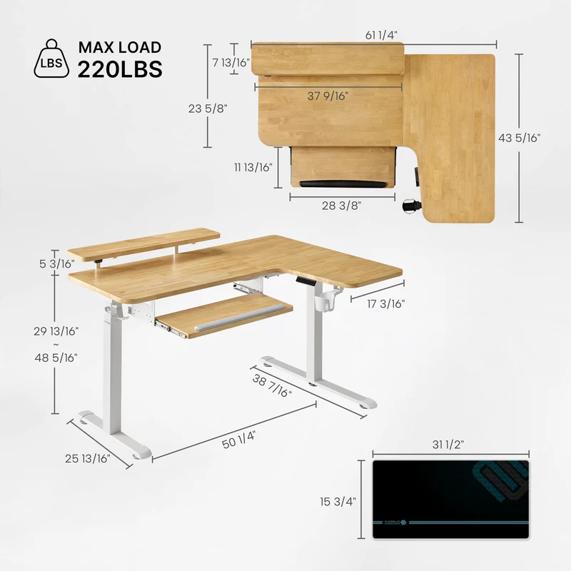 L-Shaped Standing Desk with Accessories Set (60"x23")