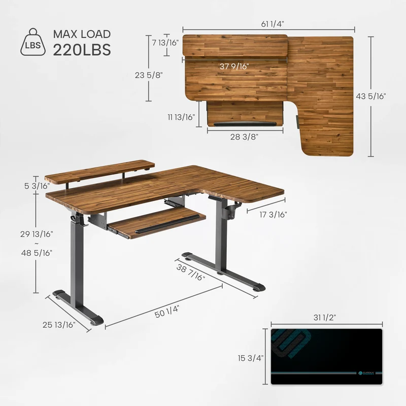 L-Shaped Standing Desk with Accessories Set (60"x23")