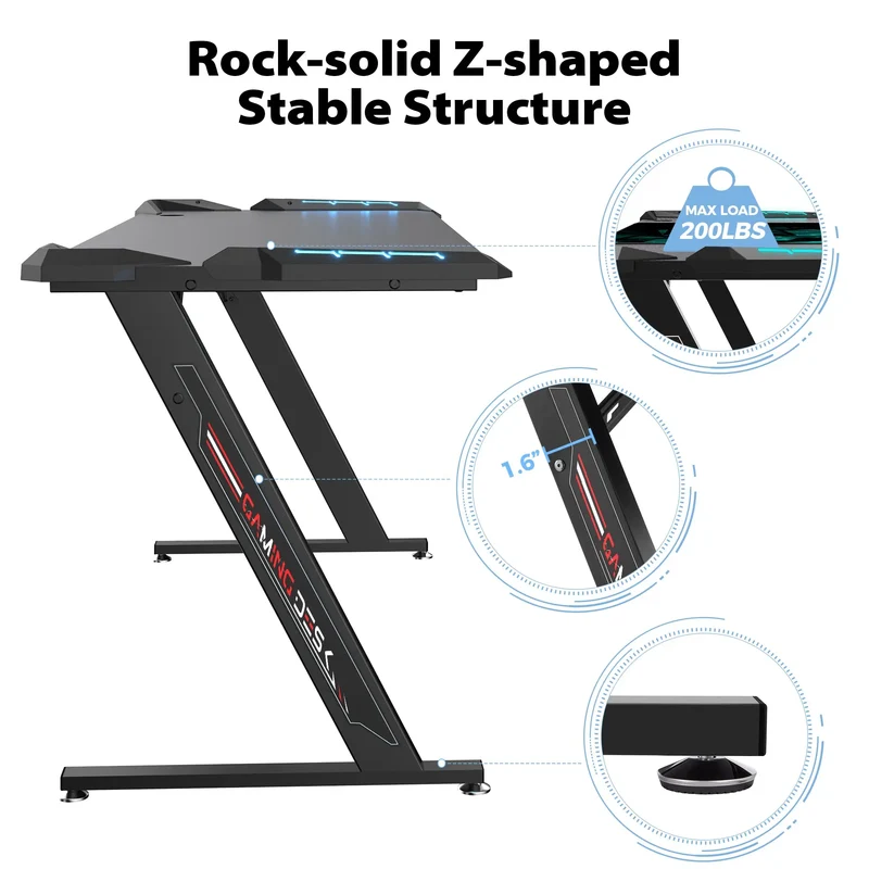 Gaming Desk with Z Shaped Legs (61"x25")
