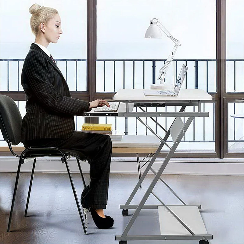 Metal Pull Out Table Desk - White