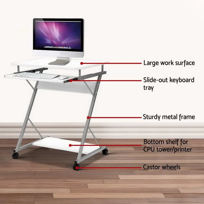 Metal Pull Out Table Desk - White