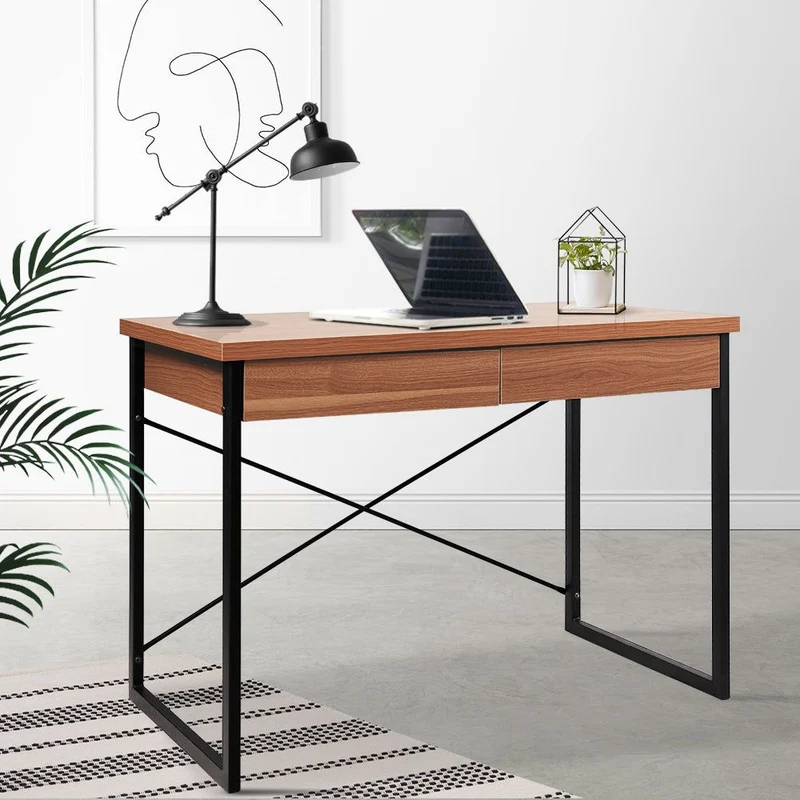 Karl 1000mm Metal Desk with Drawer - Walnut