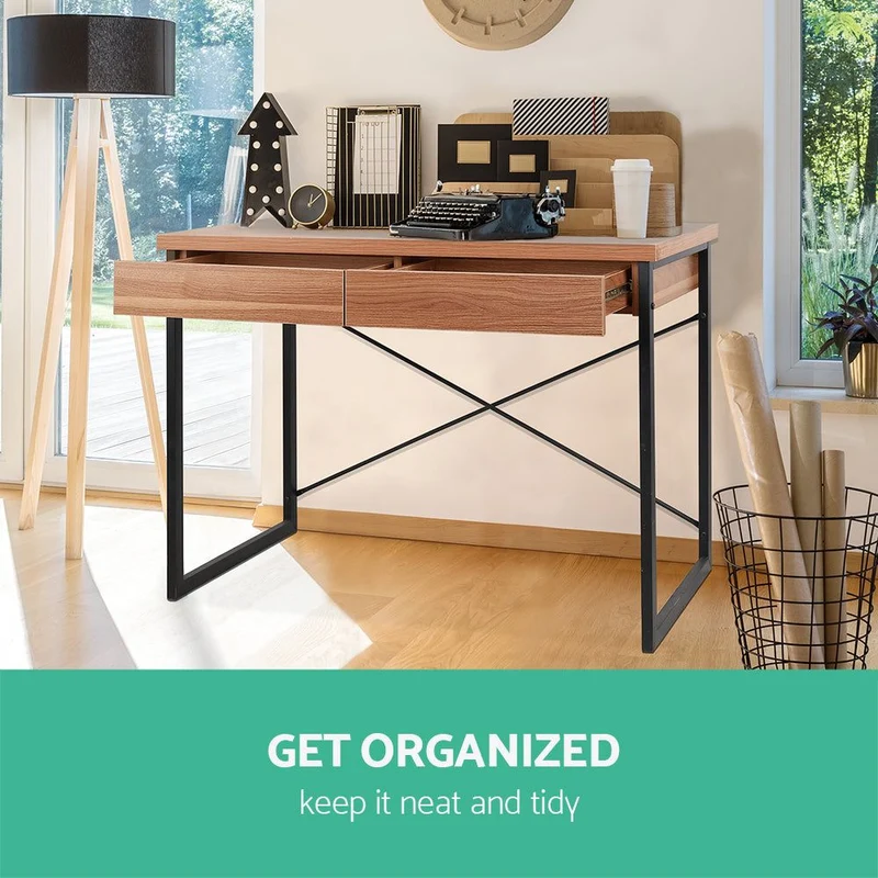 Karl 1000mm Metal Desk with Drawer - Walnut
