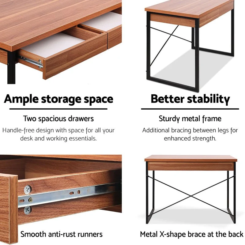 Karl 1000mm Metal Desk with Drawer - Walnut