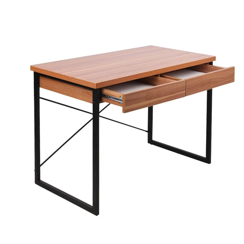 Karl 1000mm Metal Desk with Drawer - Walnut