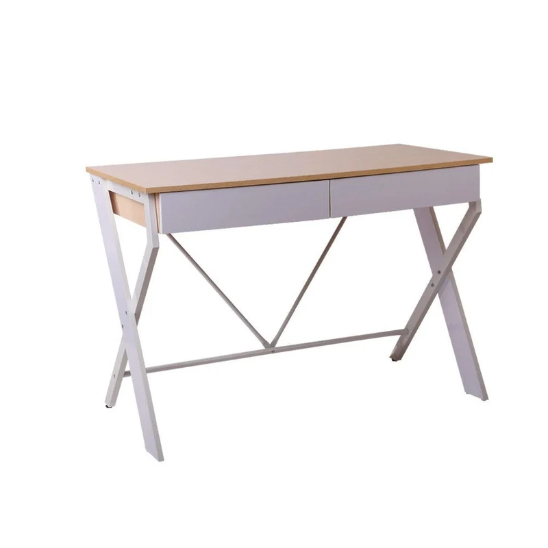 Metal Desk with Drawer - White with Oak Top