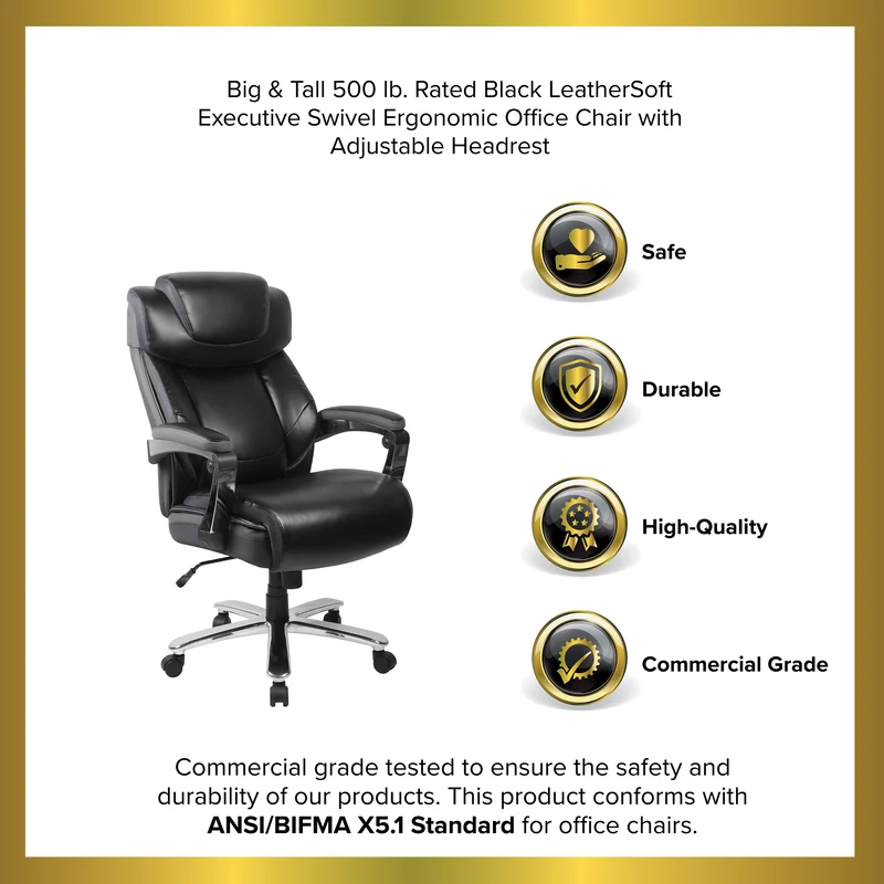 500 lb. Big & Tall Height Adjustable Headrest Swivel Ergonomic Office Chair