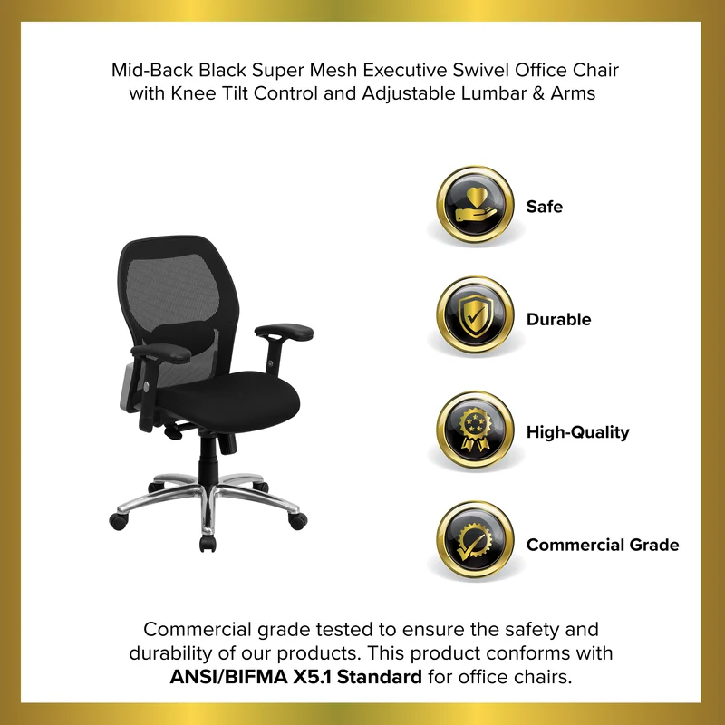 Mid-Back Super Mesh Executive Swivel Office Chair, Knee Tilt Control
