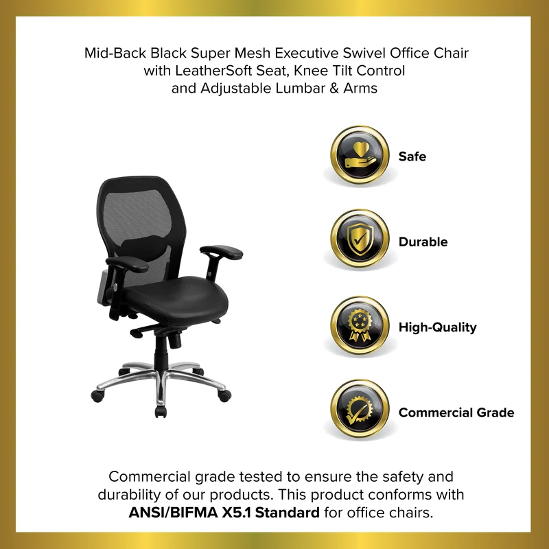Mid-Back Super Mesh Executive Swivel Office Chair, Knee Tilt Control
