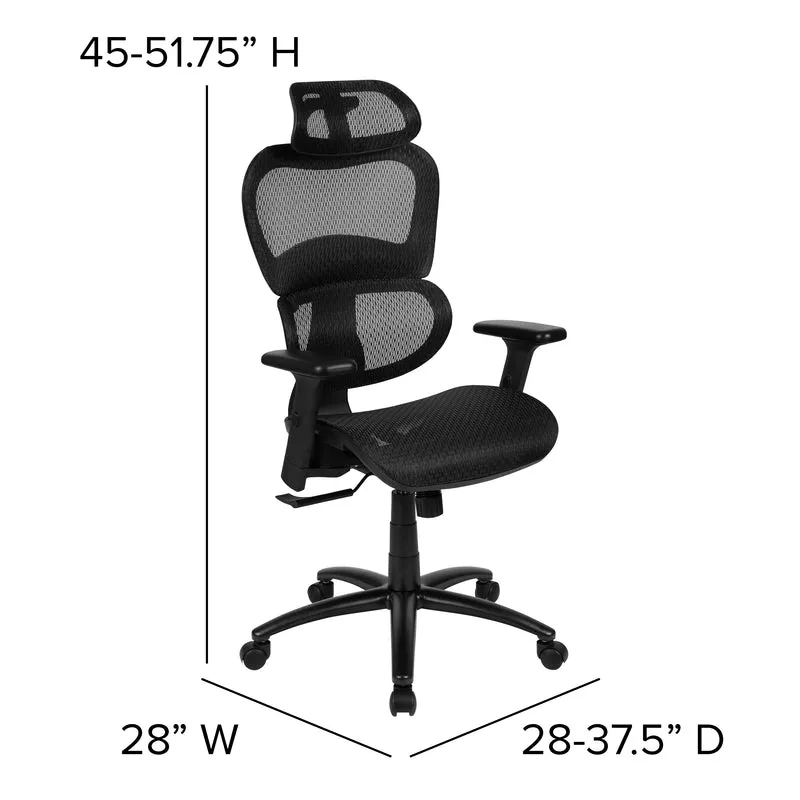 Ergonomic Mesh Office Chair-Synchro-Tilt, Headrest, Adjustable Pivot Arms