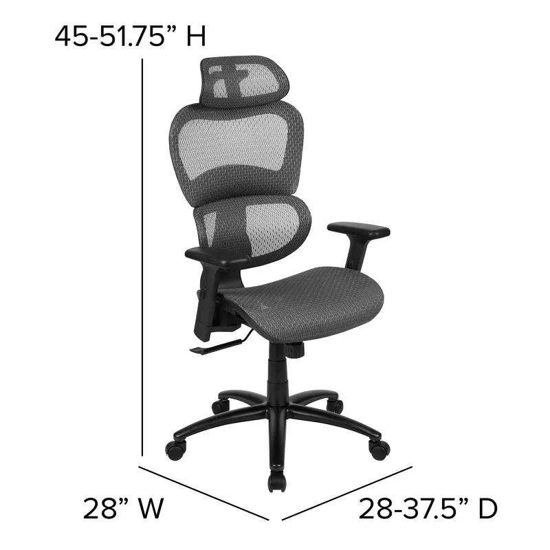 Ergonomic Mesh Office Chair-Synchro-Tilt, Headrest, Adjustable Pivot Arms