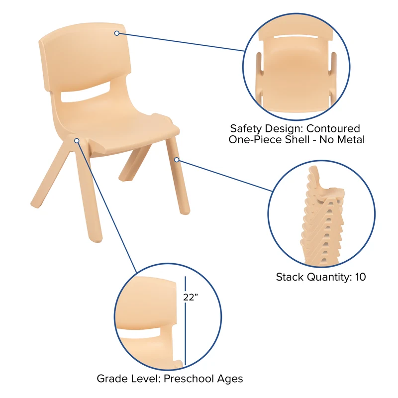 4 Pack Plastic Stack School Chair with 12" Seat Height - Kids Chair