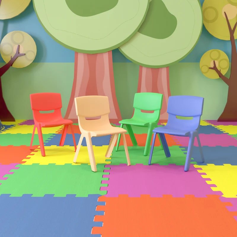 4 Pack Plastic Stackable K-2 School Chair with 13.25"H Seat