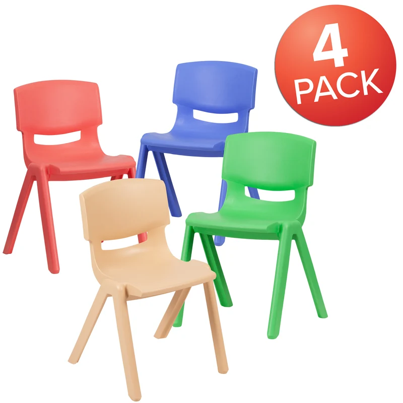 4 Pack Plastic Stackable K-2 School Chair with 13.25"H Seat